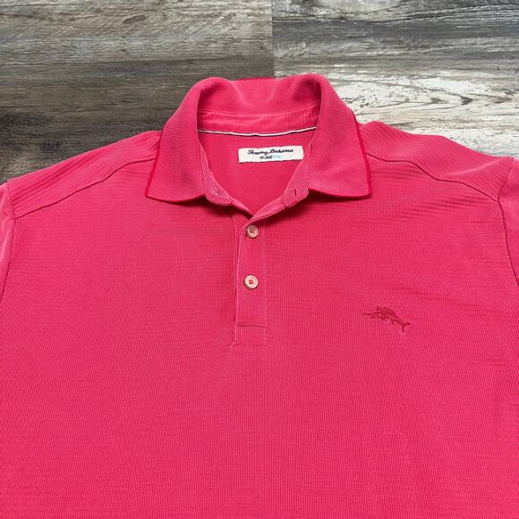 Tommy Bahama Polo Shirt Island Zone Pink Mens L Embroidered Tencel Polyester‎ - Picture 1 of 9
